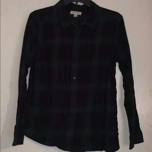 Green and black button down